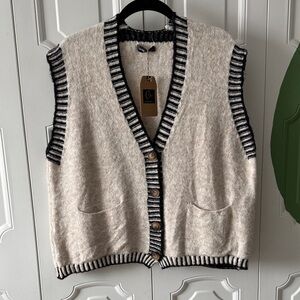 Cream and Black Knit Vest
